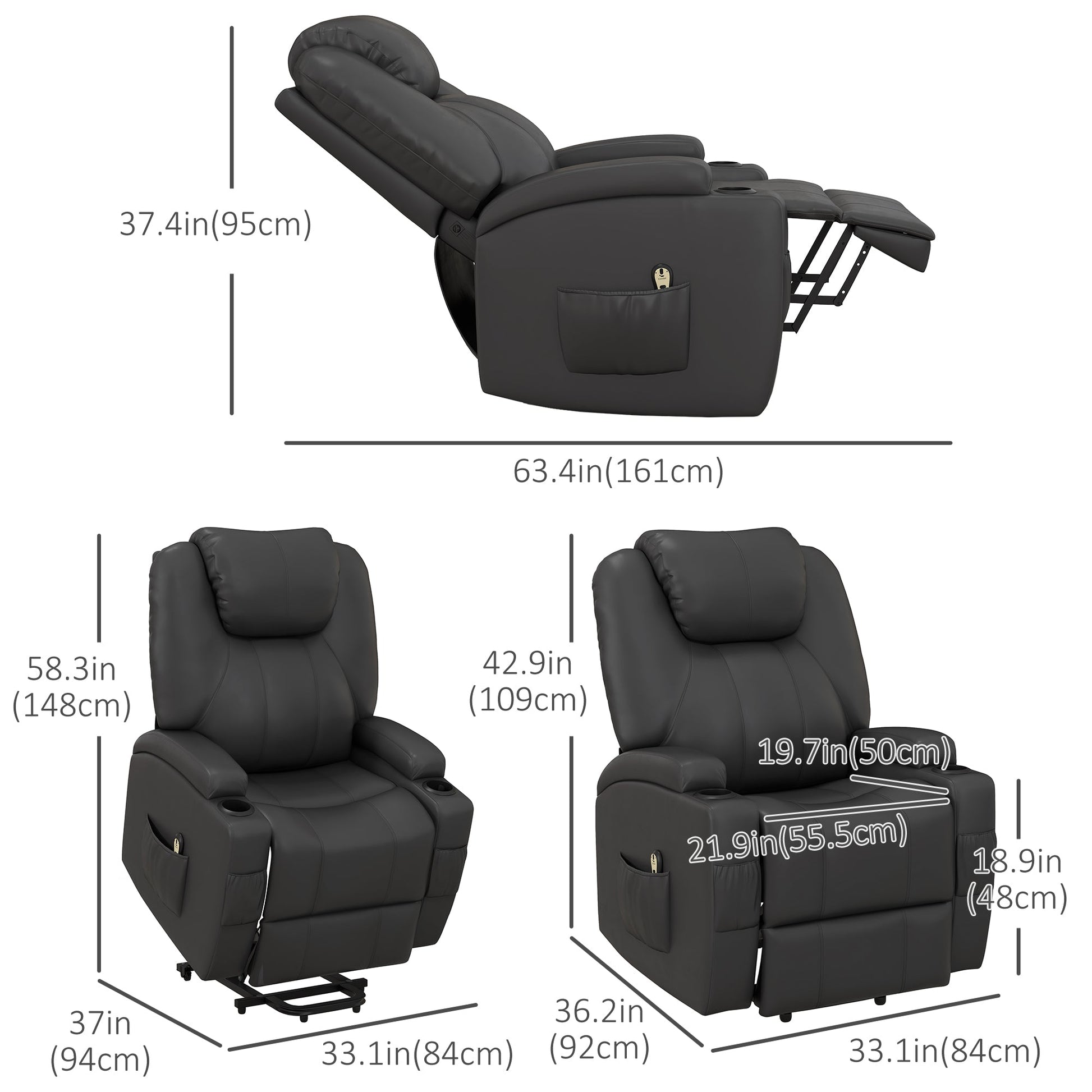 Power Recliner, Electric Lift Chair for Elderly with Footrest, Remote Control, Side Pockets and Cup Holders, Grey at Gallery Canada