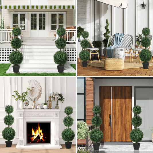 2 Pack 40" Artificial Boxwood Topiary Ball Trees, Indoor Outdoor, Green Artificial Trees Green at Gallery Canada