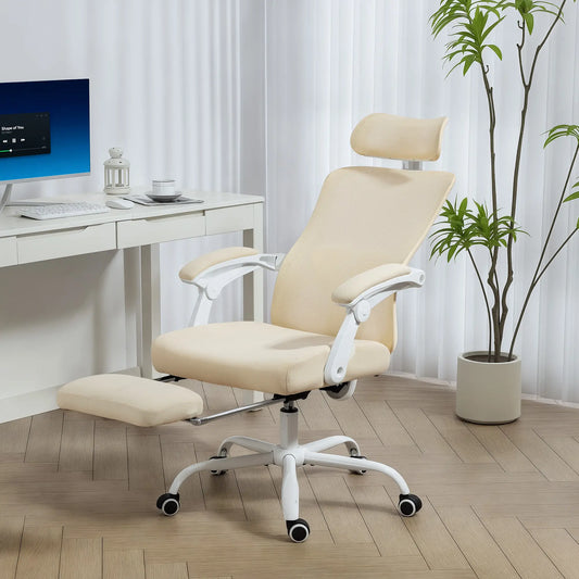 Ergonomic Office Chair, Mesh Reclining Desk Chair, Adjustable Lumbar Support, Headrest, Beige Office Chairs Beige, White at Gallery Canada