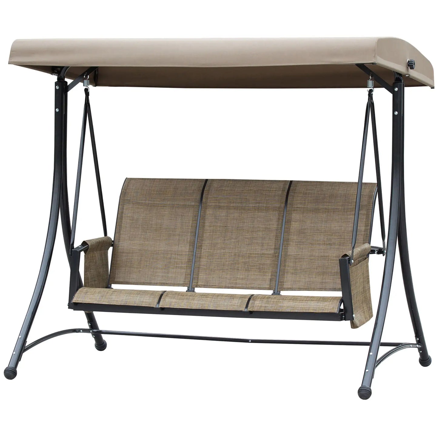 3 Person Porch Swing, High Back, Side Pouches, Adjustable Canopy, Brown Patio Swings with Stand at Gallery Canada