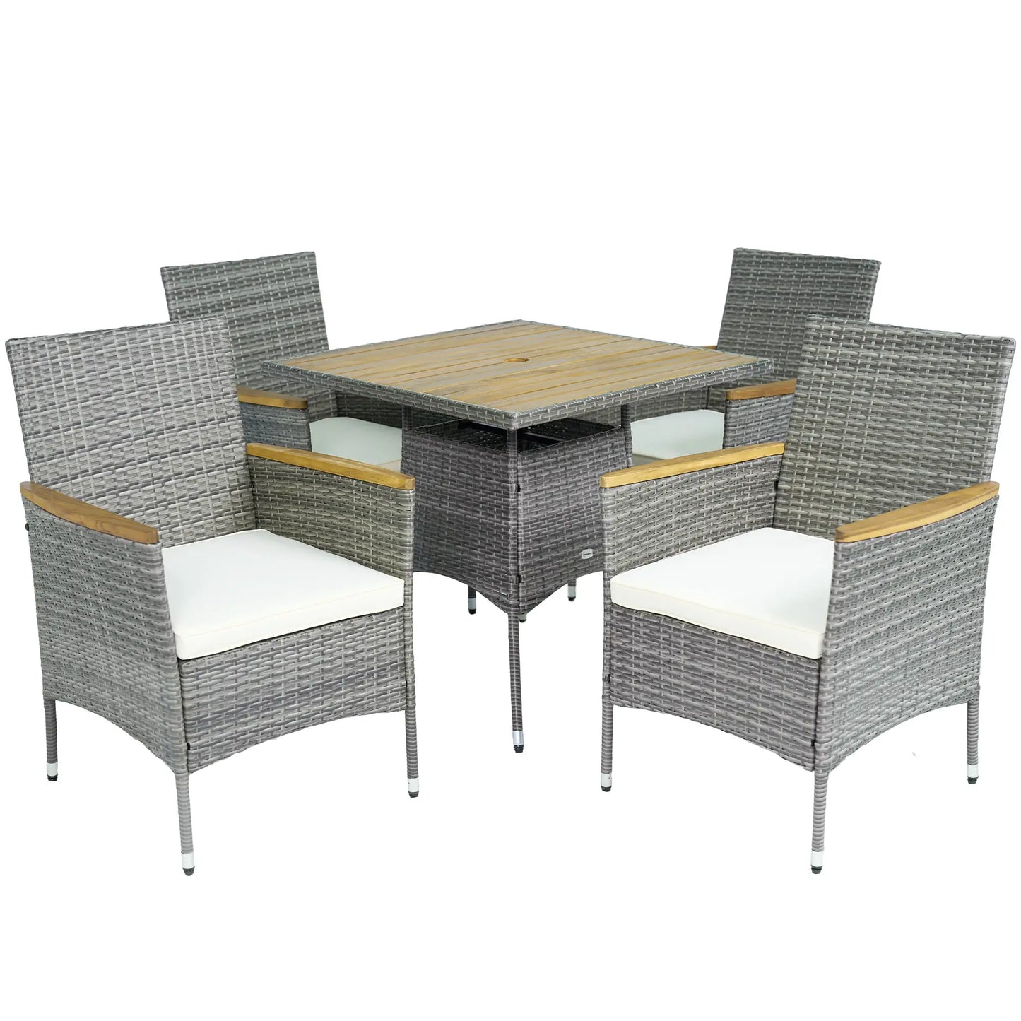 5-Piece Rattan Patio Dining Set, Outdoor Table and Chairs, Teak Patio Furniture Sets at Gallery Canada
