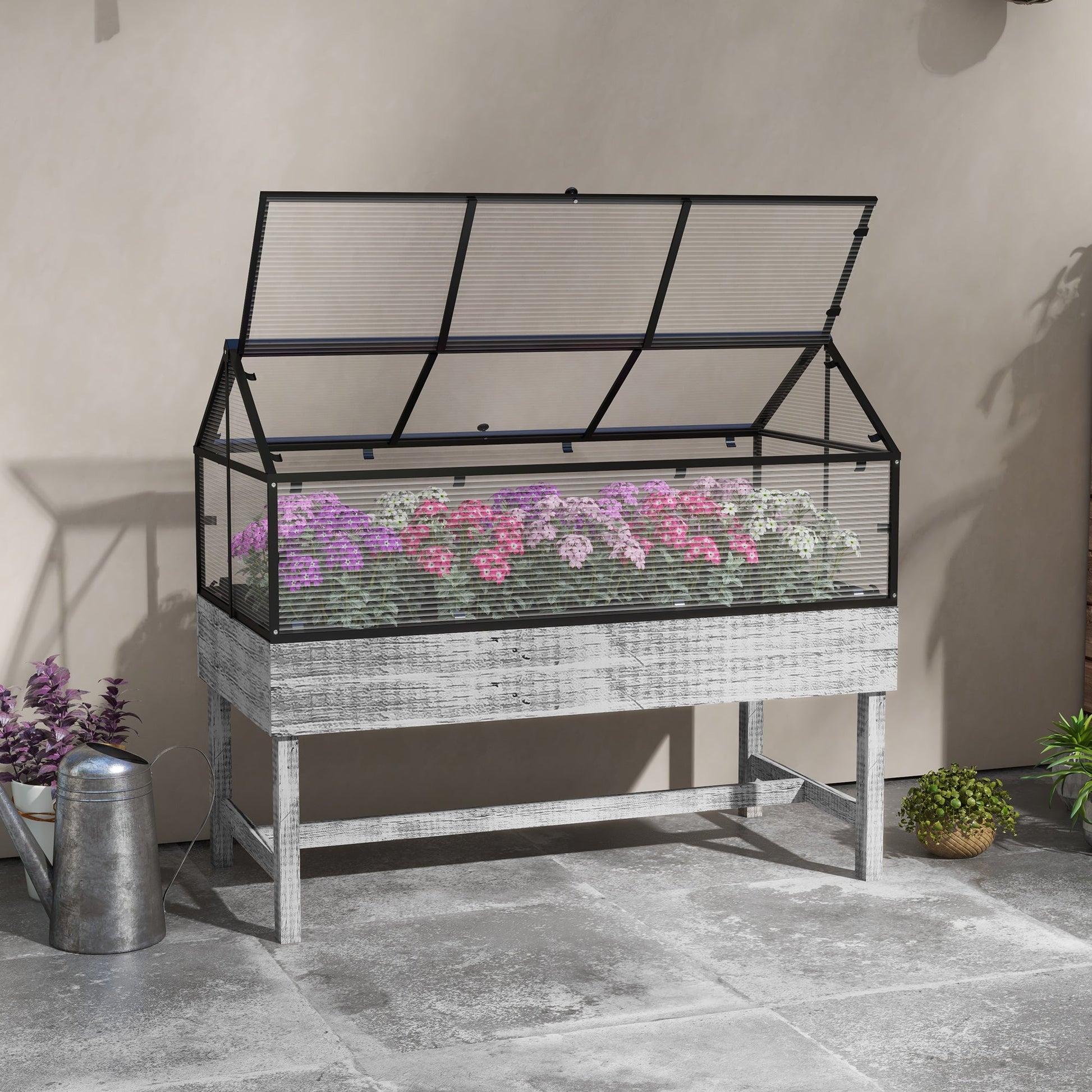 Wood Elevated Planter Box with Cold Frame Greenhouse, Raised Garden Bed for Vegetables, Flowers, Herbs, Distressed Grey at Gallery Canada