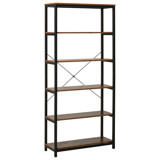 Retro Industrial Bookcase Storage Shelf Closet Floor Standing Display Rack with 6 Tiers, Metal Frame for Living Room &; Study at Gallery Canada