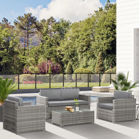 4-Piece Outdoor PE Rattan Sofa Set, Extra Wide Seat, Mixed Grey Patio Furniture Sets Mixed Grey at Gallery Canada