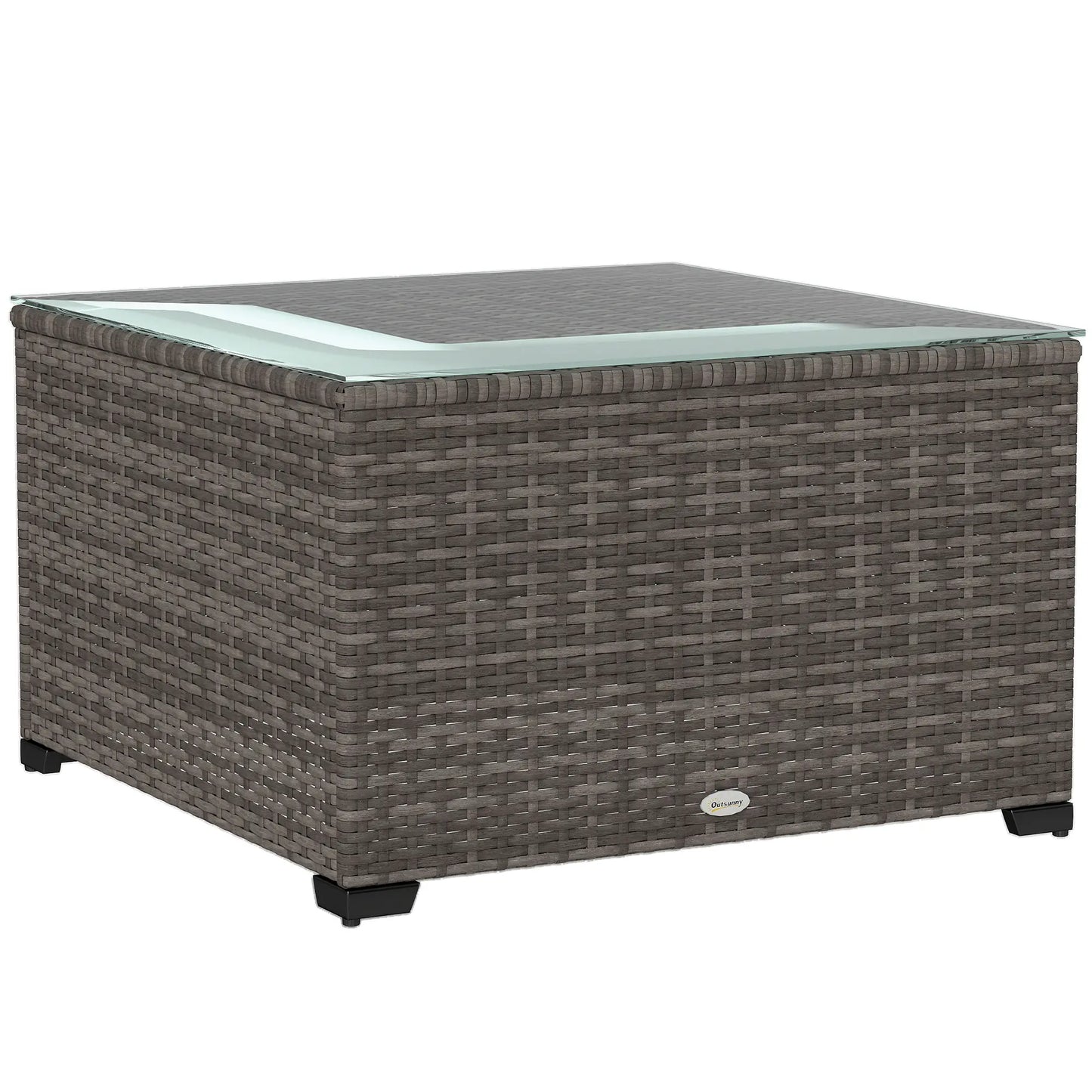 24.4" Patio Wicker Coffee Table, PE Rattan With Tempered Glass Top, Black Patio Side Tables at Gallery Canada