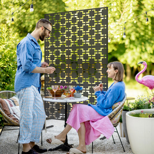 6.5FT Metal Privacy Screen, Grid Style, Outdoor Divider, Black Side Awnings Black at Gallery Canada