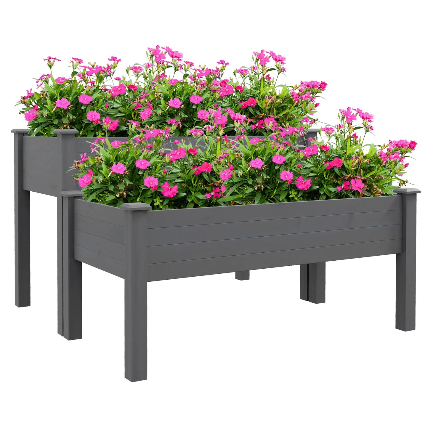 2 Tier Wood Plant Stand, Raised Bed for Flowers Vegetables, Grey Elevated Garden Beds at Gallery Canada