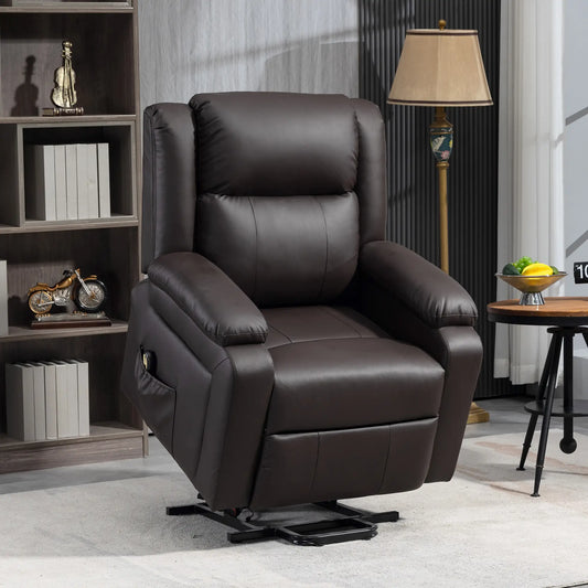PU Leather Electric Recliner Chair, Remote, Side Pockets, Brown Electric Power Lift Chairs Brown at Gallery Canada