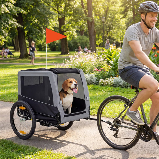 Dog Bike Trailer, Pet Cart Carrier, Large Wheels, 2 Doors Dog Bike Trailers & Strollers Grey, Black at Gallery Canada