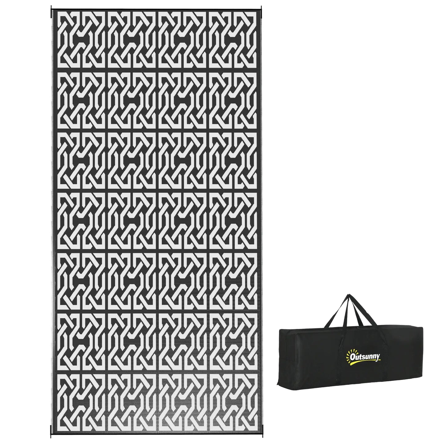Reversible Outdoor Rug, Waterproof, 9' x 18', Chain, Black and White Outdoor Reversible Rugs at Gallery Canada
