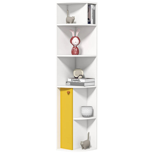 5-Tier Corner Bookcase, Storage Bookshelf, Open Compartments, Cabinet, White