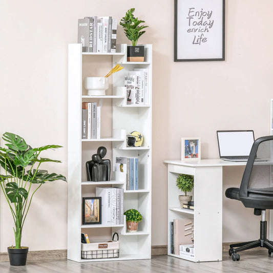 6-Tier Tall Bookcase, Modern Storage Bookshelf, White Display Bookshelves White at Gallery Canada