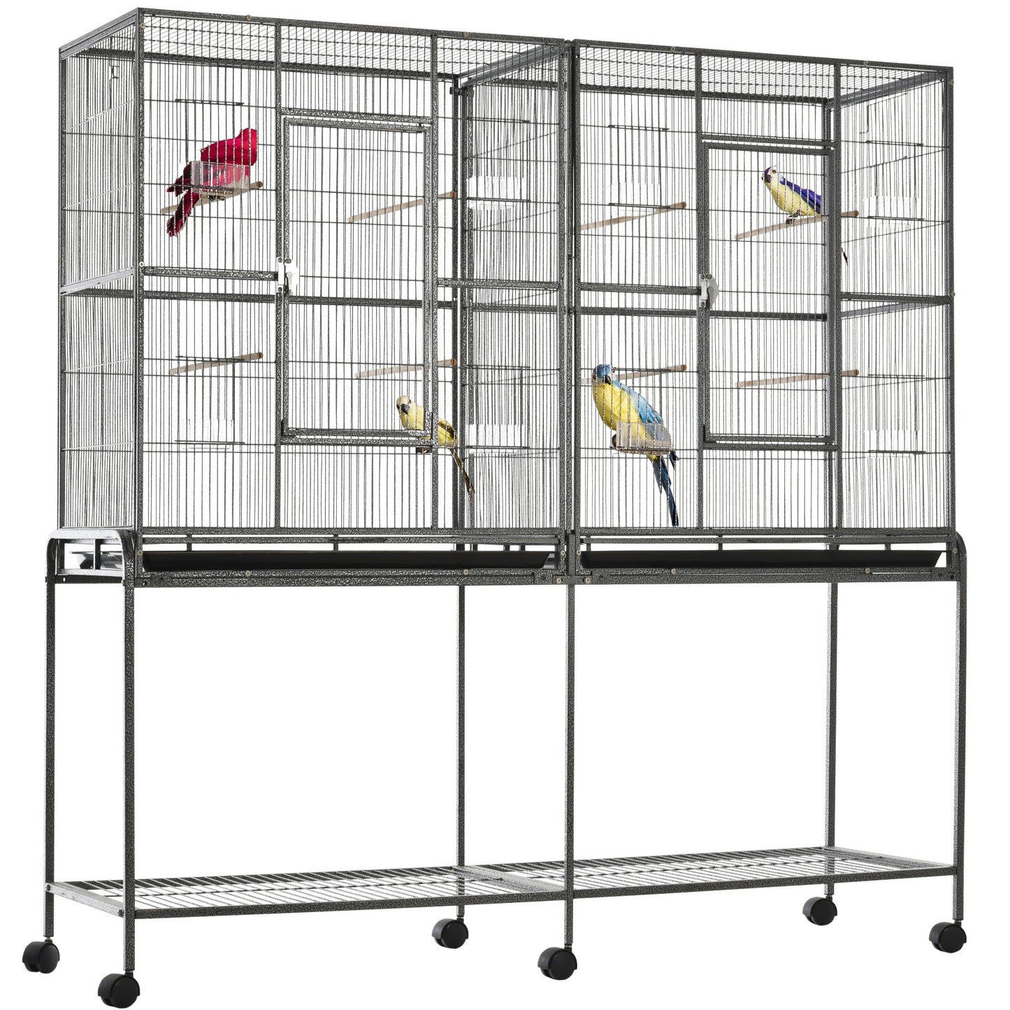 64" Extra Large Bird Cage, Rolling Metal Parrot Cage, Bird House with Detachable Rolling Stand, Storage Shelf, Wood Perch, Food Container, 62.8" x 18.9" x 64.2" at Gallery Canada