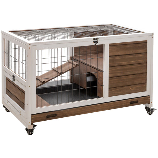 Wooden Indoor Rabbit Hutch Elevated Bunny Cage Habitat with Enclosed Run with Wheels, Ideal for Rabbits and Guinea Pigs, Brown - Gallery Canada