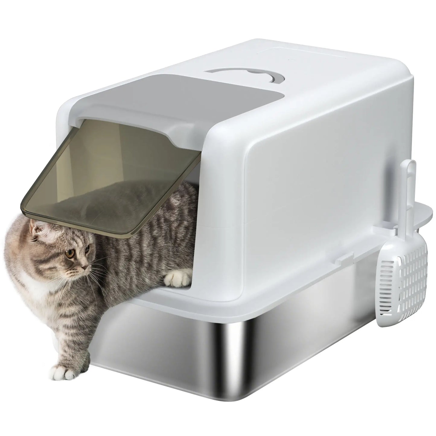 Stainless Steel Cat Litter Box, Removable Lid & Scoop, White Cat Litter Box Enclosures at Gallery Canada