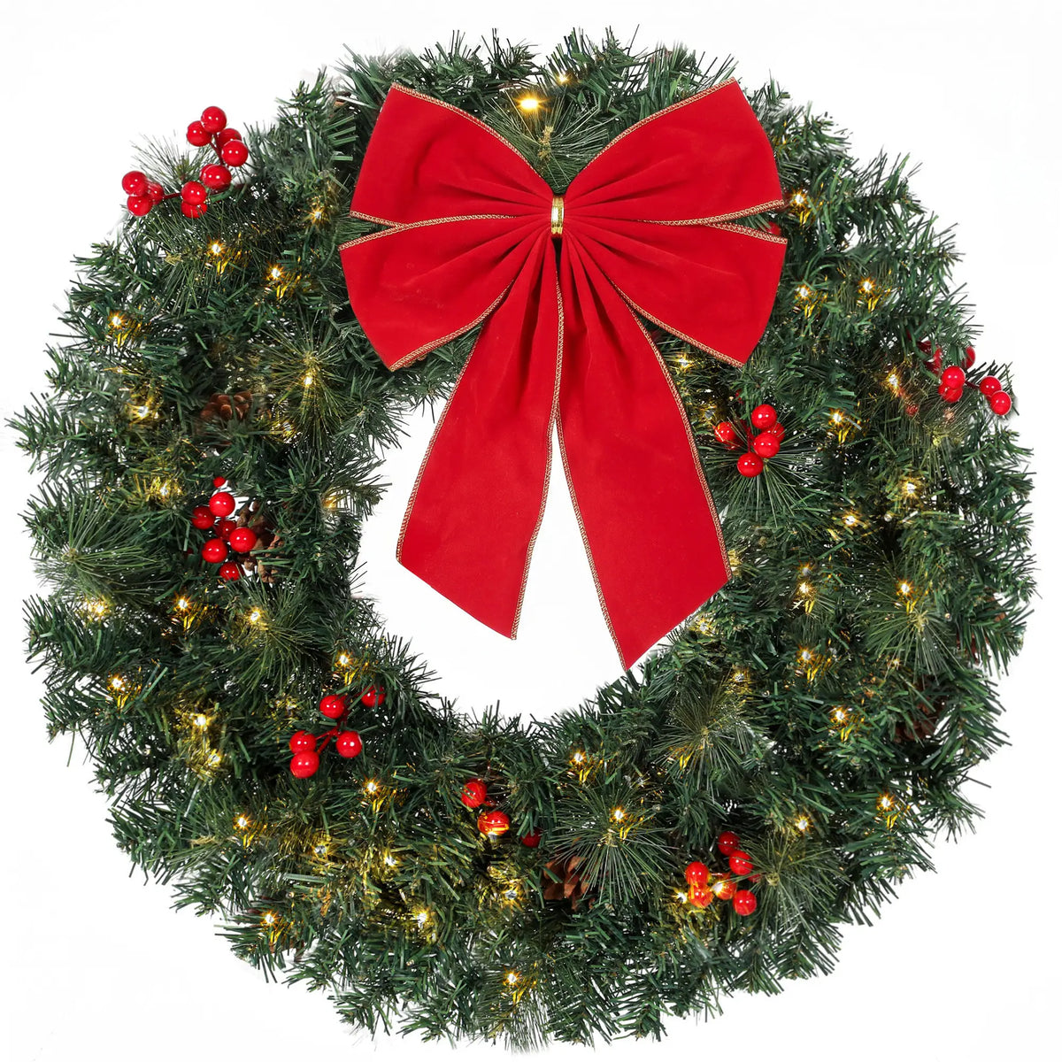 24 in Artificial Christmas Wreath, 50 LED Lights, Bow, Green Christmas Wreaths at Gallery Canada