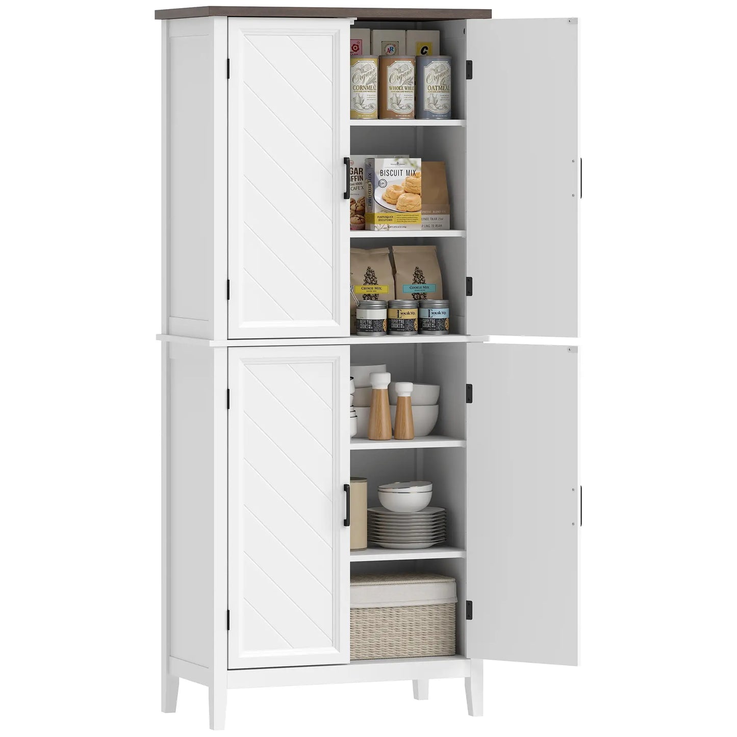 70" Tall Kitchen Cabinet, 4 Doors, 4 Adjustable Shelves, White Kitchen Pantry Cabinets at Gallery Canada