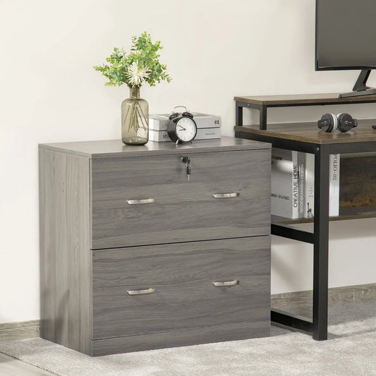 2 Drawer File Cabinet with Lock, Hanging Bar, Letter Size, Grey Office Cabinets & Cupboards Grey Oak at Gallery Canada
