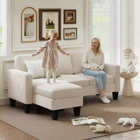 L Shaped Sectional Sofa, With Chaise Or Ottoman, Cream White 3-Seater Sofas Cream at Gallery Canada