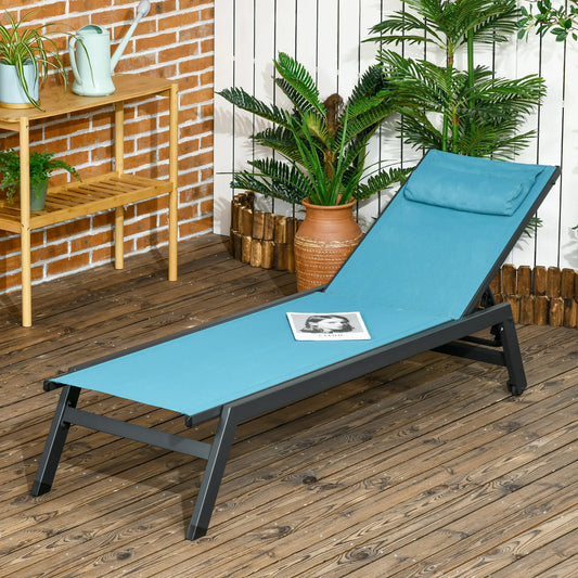 5-Position Tanning Chair With Wheels, Headrest, Aluminum Frame, Blue Lounger Chairs Blue, Dark Grey at Gallery Canada