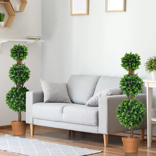 2 Pack 35.5" Artificial Boxwood Topiary Ball Trees, Indoor Outdoor, Green Artificial Trees Green at Gallery Canada