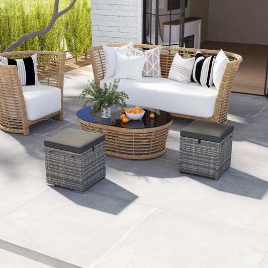 2 Piece Wicker Ottoman With Storage, Square Footstool, Dark Grey Patio Furniture Sets Dark Grey at Gallery Canada