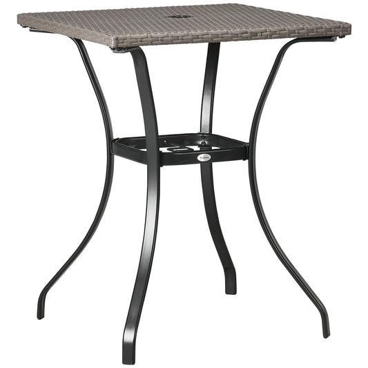 Patio Wicker Dining Table with Umbrella Hole, Outdoor PE Rattan Coffee Table with Plastic Board Under the Full Woven Table Top for Patio, Garden, Balcony, Light Grey - Gallery Canada