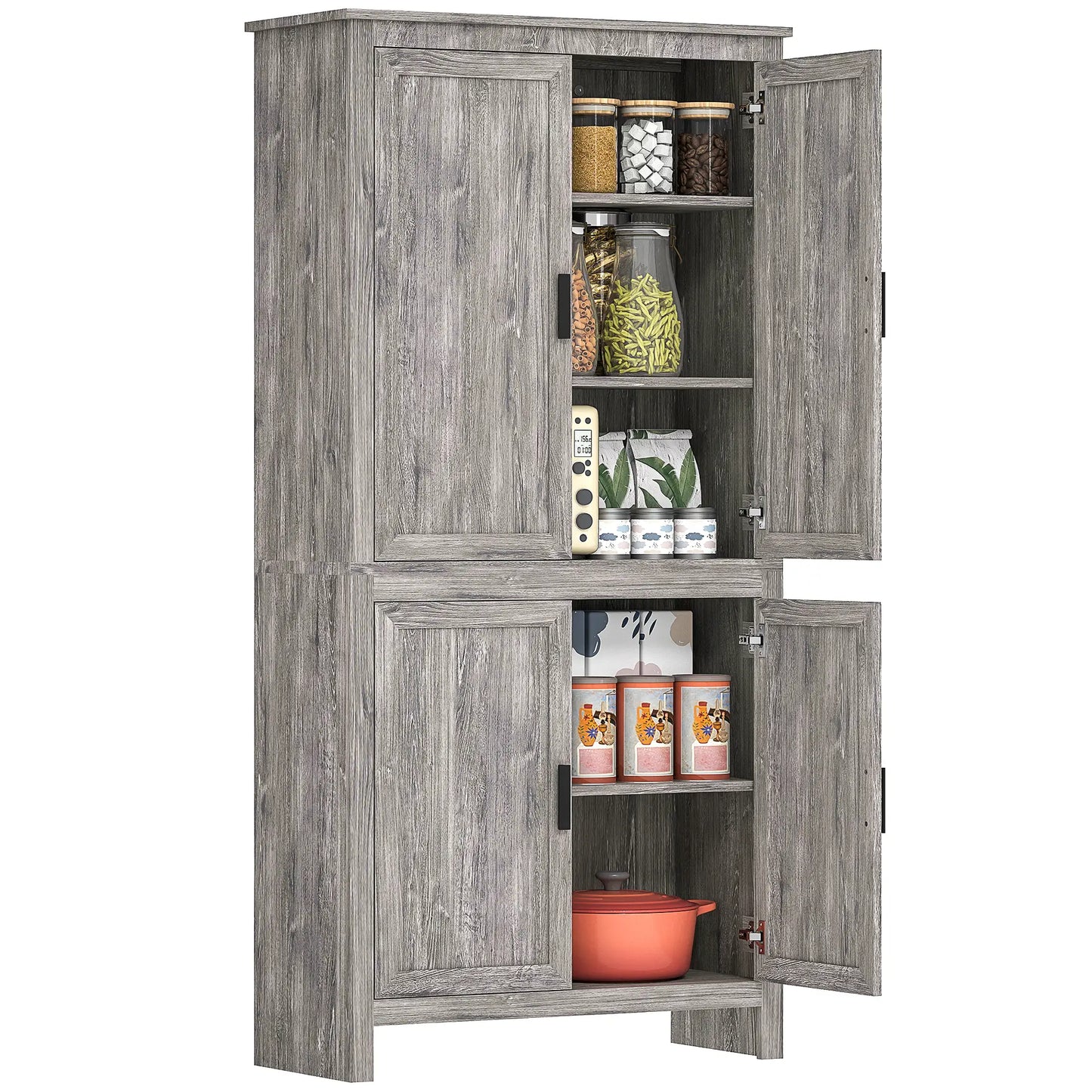 64" Kitchen Pantry Cabinet, 4 Doors, 3 Adjustable Shelves, Charcoal Grey Kitchen Pantry Cabinets at Gallery Canada
