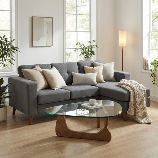 Sectional Sofa with Changeable Chaise, 3 Seat L-Shaped, Dark Grey 3-Seater Sofas Dark Grey at Gallery Canada