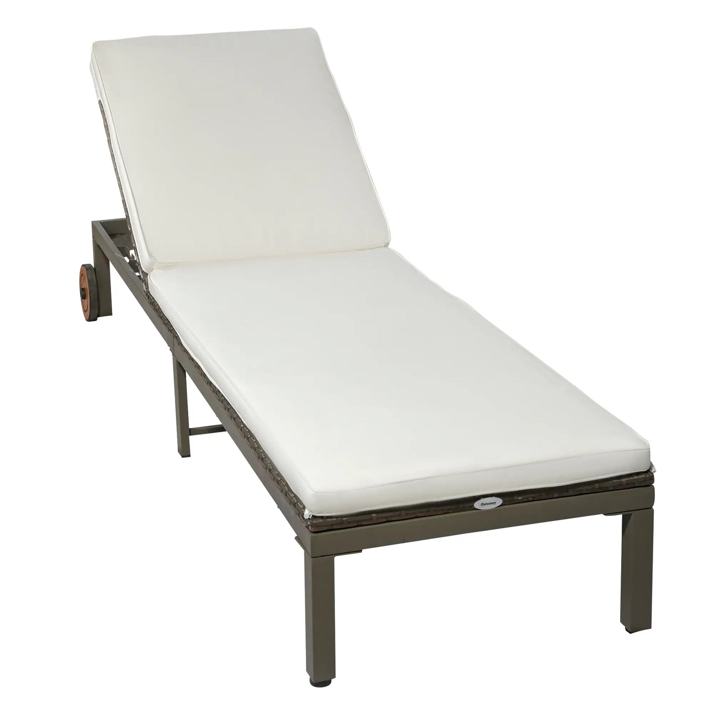 Rattan Sun Lounger, 4-Level Adjustable Backrest, Wheels, Cushion, Cream White Chaise Loungers at Gallery Canada