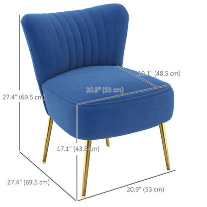 Velvet Lounge Chair, Modern Accent Chair for Living Room with Gold Steel Legs and Tufting Backrest, Dark Blue - Gallery Canada