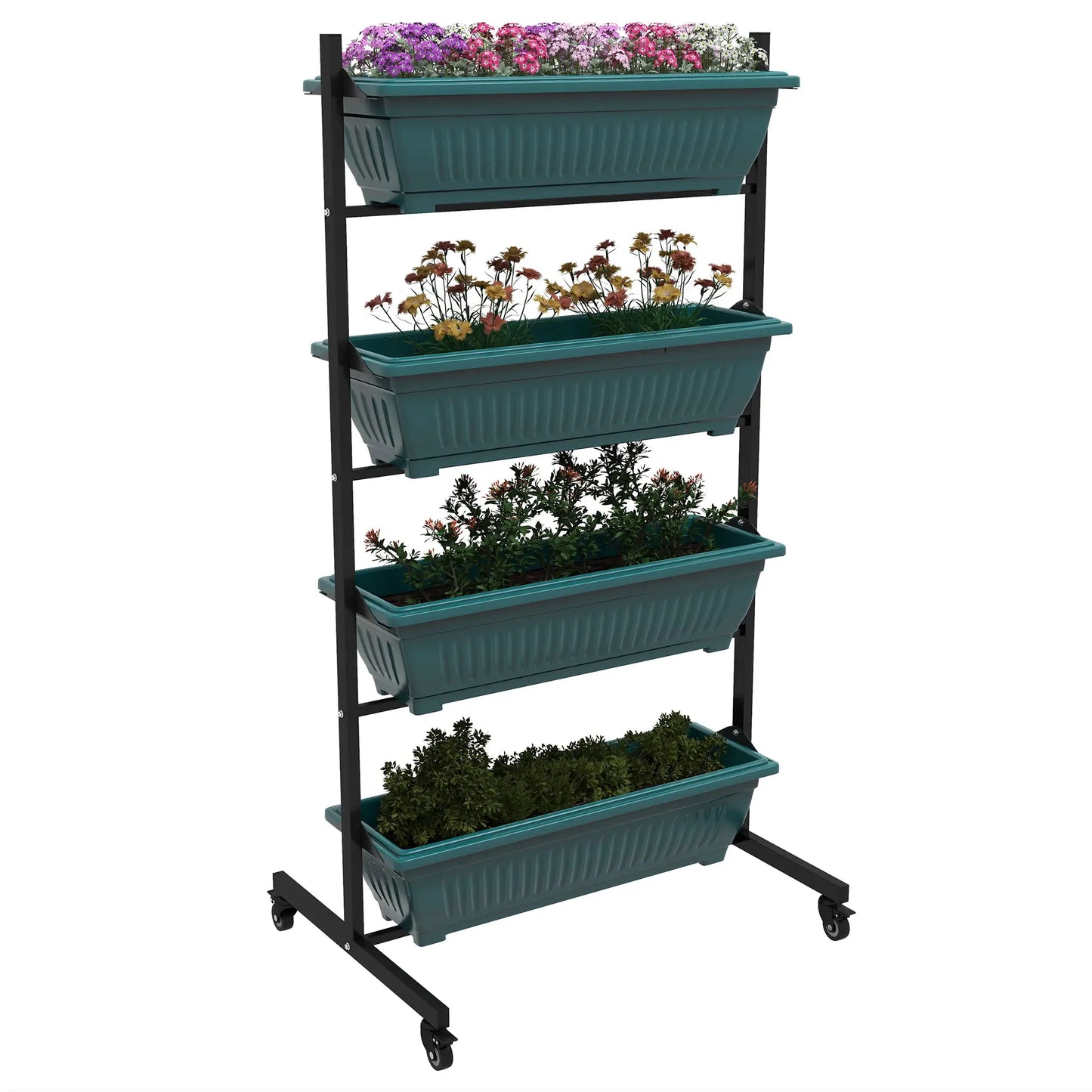 4-Tier Vertical Raised Garden Planter, 4 Boxes, Wheels, Outdoor, Green Plant Stands at Gallery Canada
