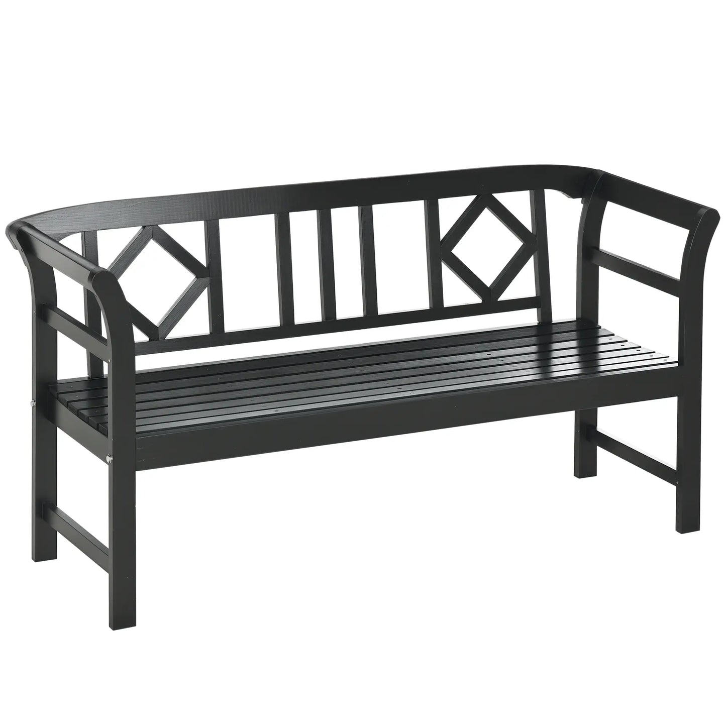 Wooden Outdoor Bench, 3 Person, Diamond Backrest, Slatted Seat, 792 LBS, Black Outdoor Benches at Gallery Canada