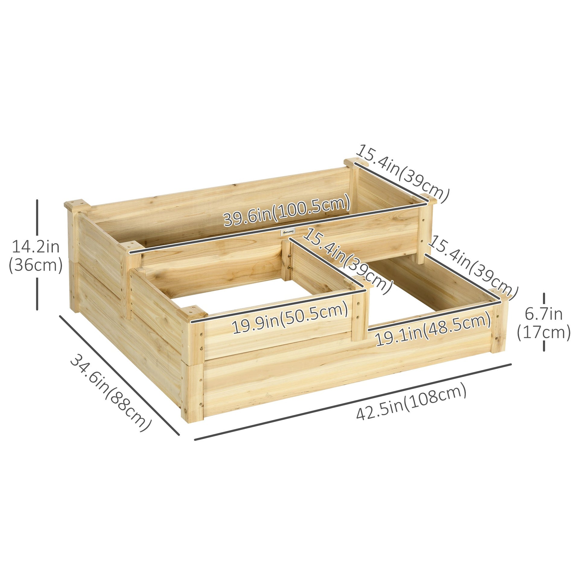 3 Tier Raised Garden Bed, Wooden Raised Planter Box Kit for Growing Vegetables, Herbs, Flowers, 42.5"x 34.6" x14.2", Natural at Gallery Canada