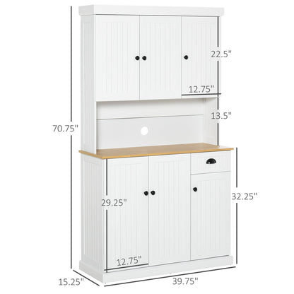 71" Kitchen Pantry Buffet with Hutch Storage Cabinet Microwave Oven Stand with Drawer- White/Oak at Gallery Canada