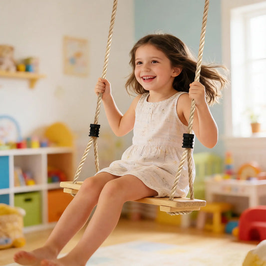 Wooden Swing Seat, Adjustable Rope, Outdoor Playground Playset Gym Sets & Swings Natural at Gallery Canada
