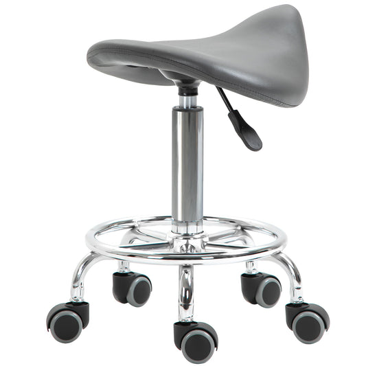 Saddle Stool, PU Leather Adjustable Rolling Salon Chair for Massage, Spa, Clinic, Beauty and Tattoo, Grey - Gallery Canada