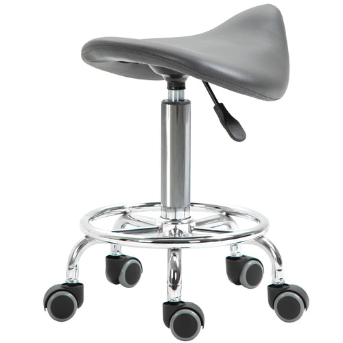 Saddle Stool, PU Leather Adjustable Rolling Salon Chair for Massage, Spa, Clinic, Beauty and Tattoo, Grey