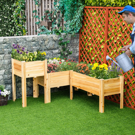 Raised Garden Bed Set of 3, Wood Planter Box, Outdoor Freestanding Raised Garden Beds Natural at Gallery Canada