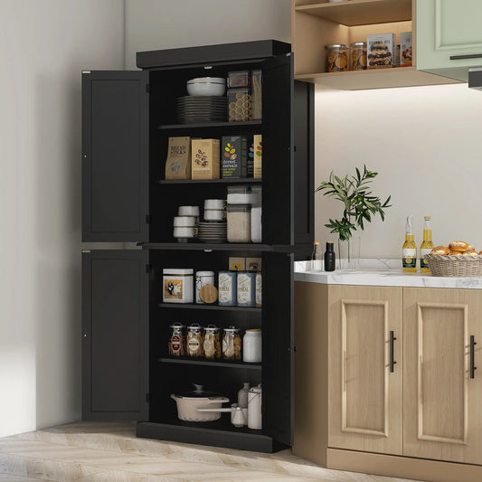 72.5" Freestanding Kitchen Pantry Cabinet with 4 Doors, Black Kitchen Pantry Cabinets Black at Gallery Canada