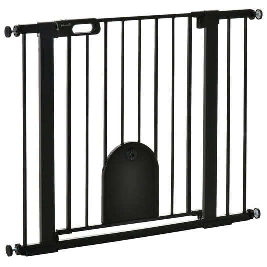 30"-41" Extra Wide Pet Gate with Small Door, Dog Gate with Cat Door, Safety Gate Barrier, Stair Pressure Fit, w/ Auto Close, Double Locking, for Doorways, Hallways, Extensions Kit, Black - Gallery Canada