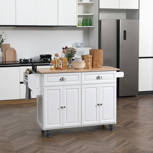 Kitchen Island with Storage, Drop Leaf, Rubber Wood Top, Adjustable Shelves, White Kitchen Islands & Kitchen Carts White at Gallery Canada