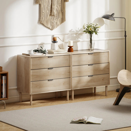 3 Drawer Dresser, Fluted Panels, Solid Wood Legs, Oak Storage Cabinets Oak at Gallery Canada
