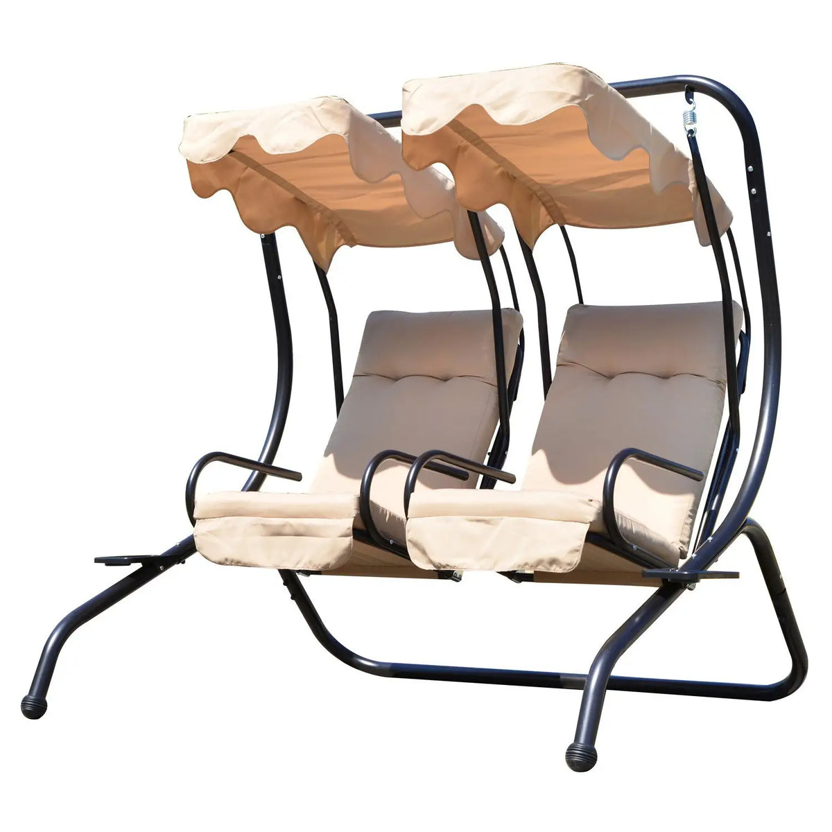 Metal Porch Swing Chair, 2 Seater With Canopy & Cushions, Beige Patio Swings with Stand at Gallery Canada