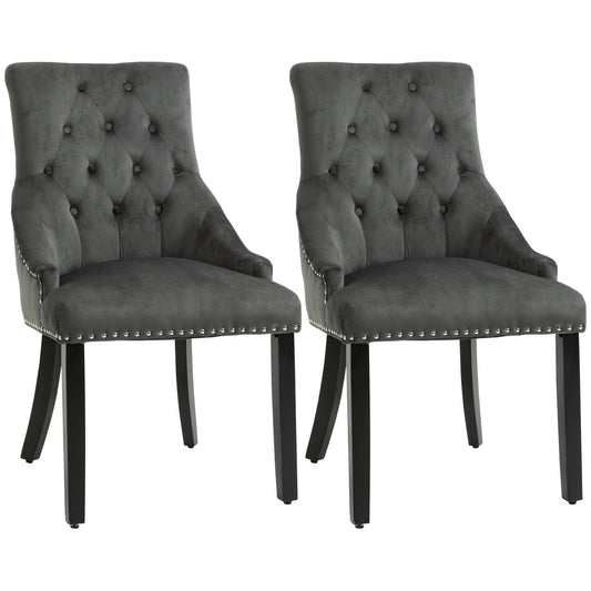 Dining Chairs Set of 2, Velvet Button Tufted Wingback Chairs with Nailhead Trim and Wood Legs for Living Room, Kitchen, Dining Room, Grey - Gallery Canada