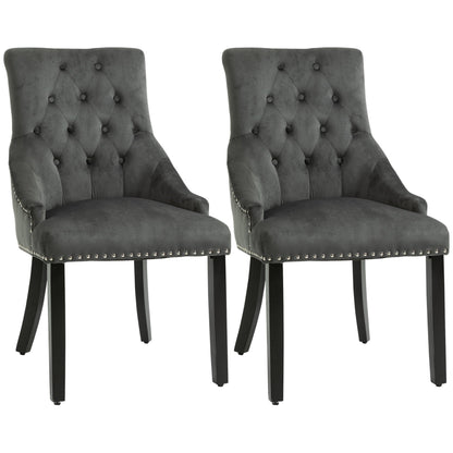 Dining Chairs Set of 2, Velvet Button Tufted Wingback Chairs with Nailhead Trim and Wood Legs for Living Room, Kitchen, Dining Room, Grey at Gallery Canada