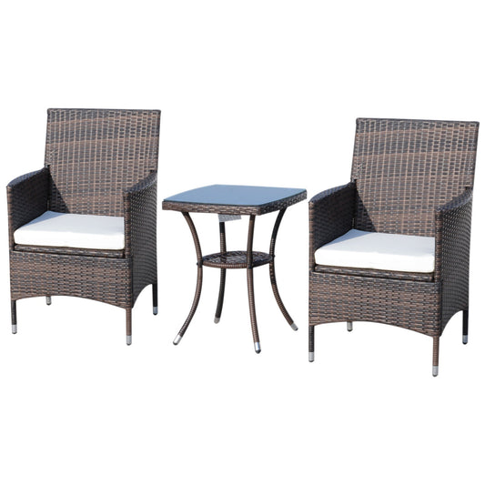 3 Pieces Patio Bistro Set, Outdoor PE Rattan Porch Furniture with Two Armchairs, Glass Top Coffee Table, Coffee - Gallery Canada