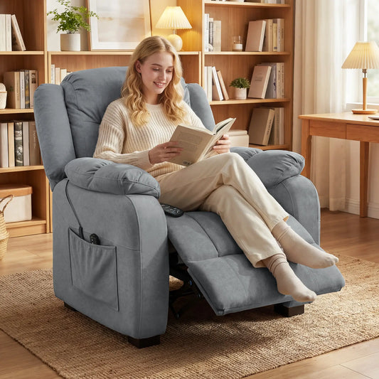 Massage Recliner Chair, Quiet Brushless Motor, Pet-Friendly Fabric, 2 Memory Positions, Grey Single Sofas Grey at Gallery Canada