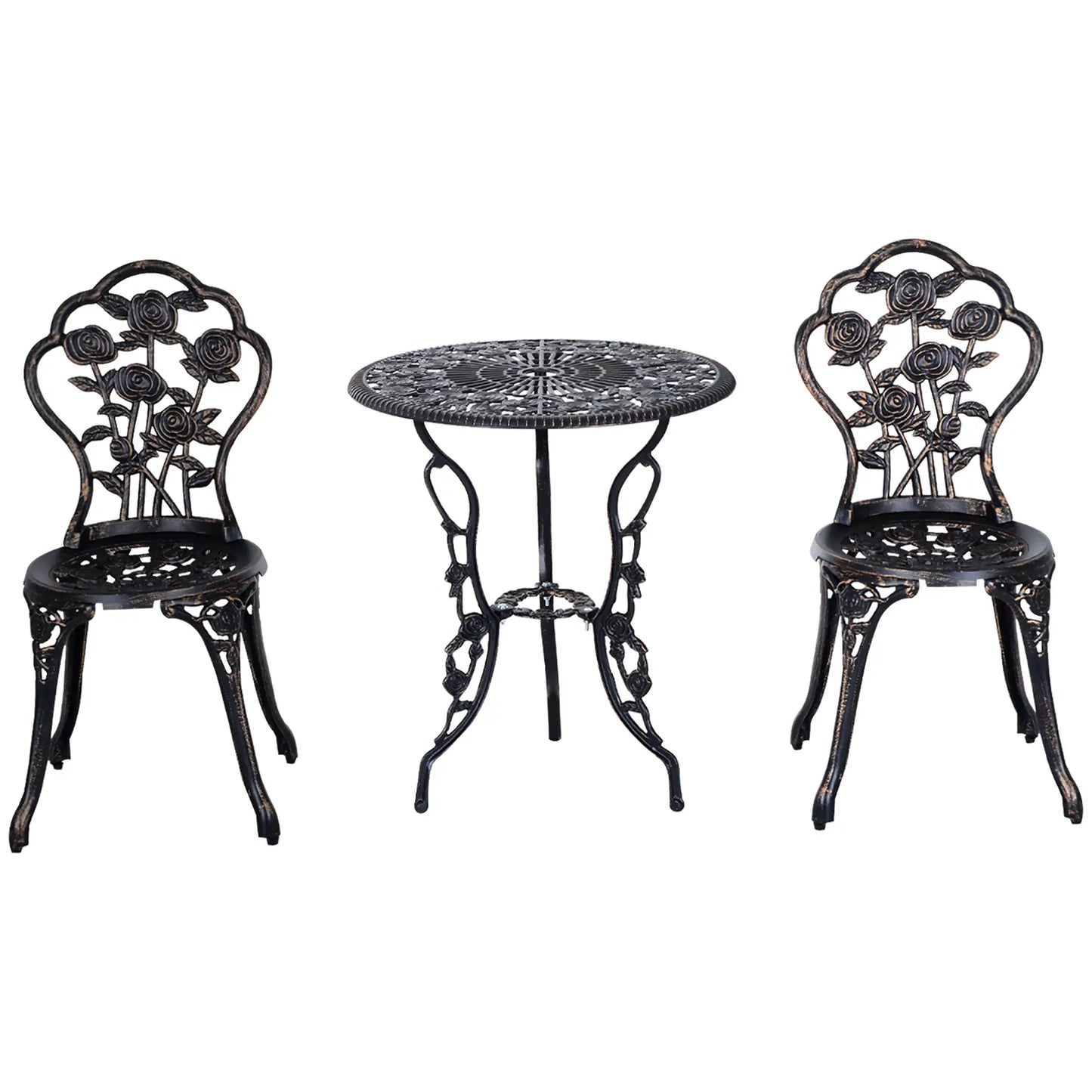 3 Piece Aluminum Bistro Set with Umbrella Hole, Bronze Bistro Sets at Gallery Canada