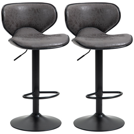 Vintage Bar Stools Set of 2, Microfiber Cloth Adjustable Height Armless Chairs with Swivel Seat, Dark Grey at Gallery Canada